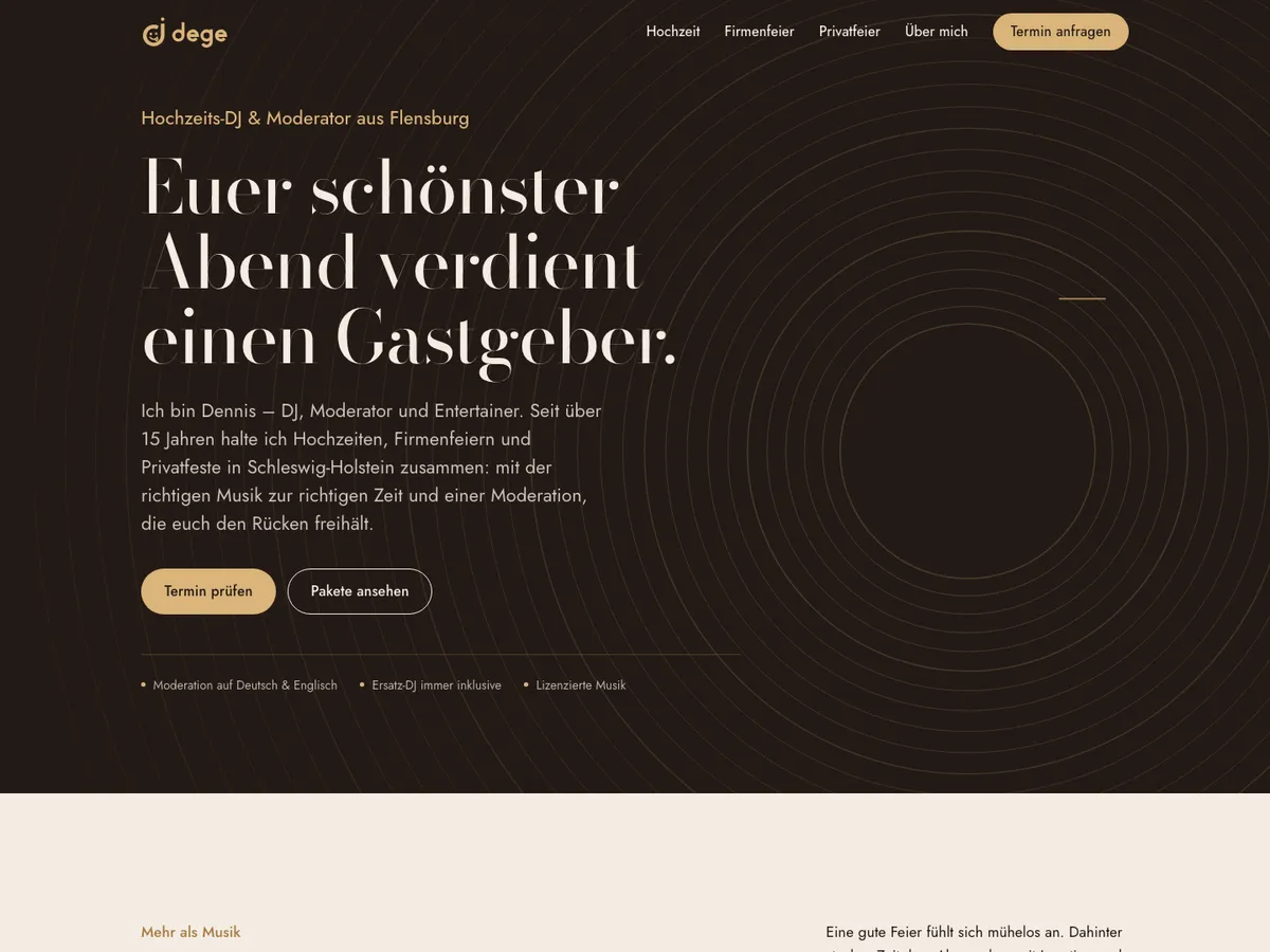 Startseite von DJ dege: Euer schönster Abend verdient einen Gastgeber